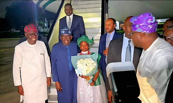 Tinubu arrives Lagos after international engagements