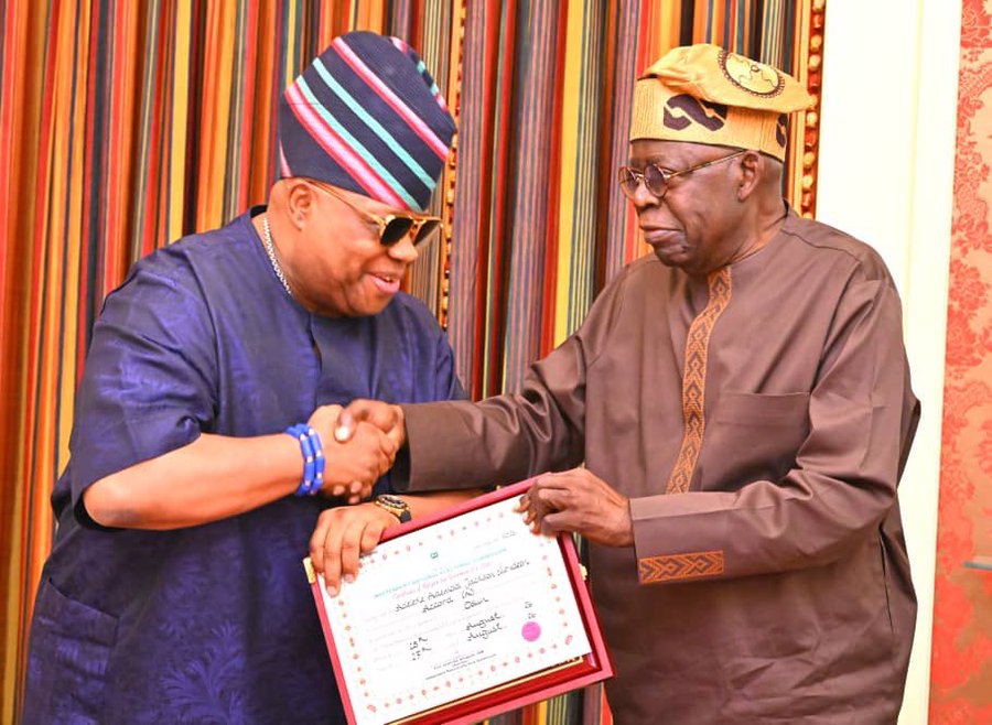 Picture of Adeleke visiting Tinubu